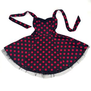 Hearts & Roses Black and Red Polka Dot Halter Style Lined Swing Dress, 12